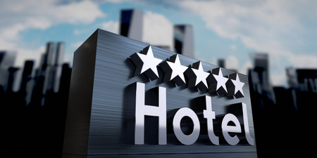 Hotel wiith five stars concept - 3D illustrationの写真素材