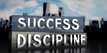 Success, discipline - metal blocks and skyscrapers - 3D illustrationの写真素材