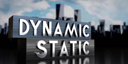 Dynamic, static - metal blocks and skyscrapers - 3D illustrationの写真素材