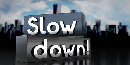 Slow down - metal blocks and skyscrapers - 3D illustrationの写真素材