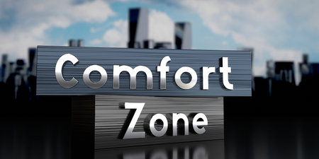 Comfort zone - metal blocks and skyscrapers - 3D illustrationの写真素材