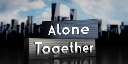 Alone, together - metal blocks and skyscrapers - 3D illustration