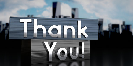 Thank you - metal blocks and skyscrapers - 3D illustrationの写真素材