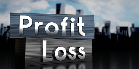 Profit, loss - metal blocks and skyscrapers - 3D illustrationの写真素材
