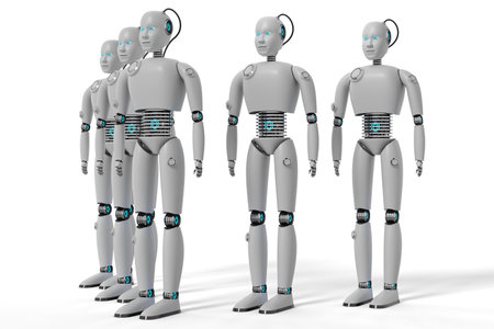 Five humanoid robots - 3D illustrationの写真素材