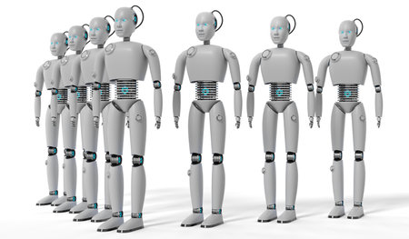 Many humanoid robots - 3D illustrationの写真素材