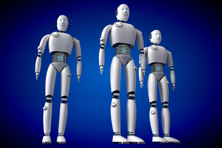 Three humanoid robots - 3D illustrationの写真素材