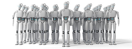 Many humanoid robots - 3D illustrationの写真素材
