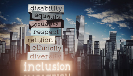 Inclusion concept - block shapes and skyscrapers - 3D illustrationの写真素材