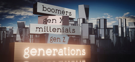 Generations concept - block shapes and skyscrapers - 3D illustrationの写真素材