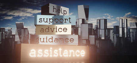 Assistance concept - block shapes and skyscrapers - 3D illustrationの写真素材