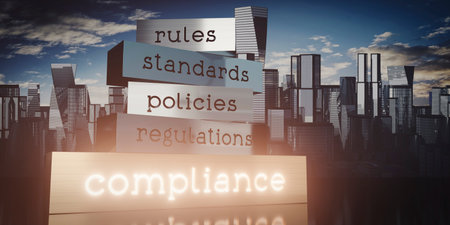 Compliance concept - block shapes and skyscrapers - 3D illustrationの写真素材