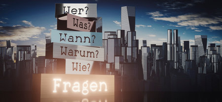 Wer, Was, Wann, Warum, Wie, Fragen (German), Who, What, When, Why, How, Questions (English) - 3D...