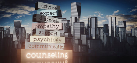 Counseling concept - block shapes and skyscrapers - 3D illustrationの写真素材