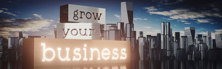 Growth your business - block shapes and skyscrapers - 3D illustration