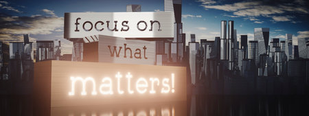 Focus on what matters - block shapes and skyscrapers - 3D illustrationの写真素材