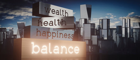 Balance concept - block shapes and skyscrapers - 3D illustrationの写真素材