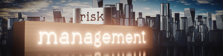 Risk management - block shapes and skyscrapers - 3D illustrationの写真素材