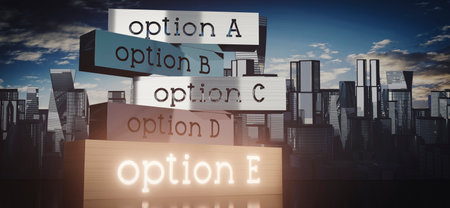 Options concept - block shapes and skyscrapers - 3D illustrationの写真素材