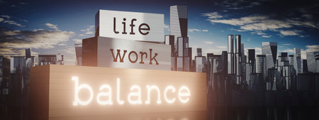 Life, work, balance concept - block shapes and skyscrapers - 3D illustrationの写真素材