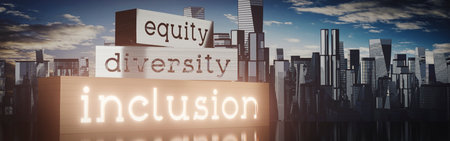 Equality, diversity, inclusion - block shapes and skyscrapers - 3D illustrationの写真素材