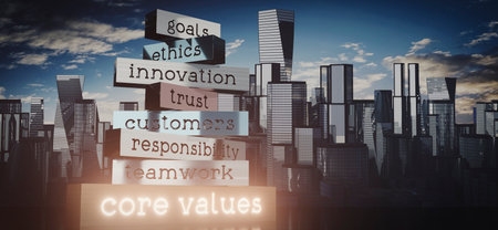 Core values concept - block shapes and skyscrapers - 3D illustrationの写真素材