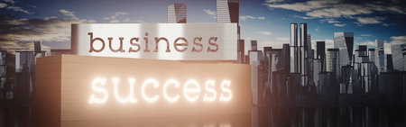 Business success concept - block shapes and skyscrapers - 3D illustrationの写真素材