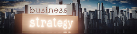 Business strategy - block shapes and skyscrapers - 3D illustrationの写真素材