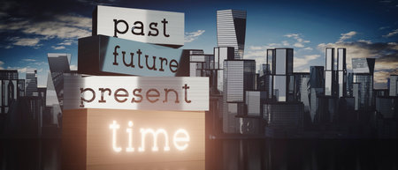 Time concept - block shapes and skyscrapers - 3D illustrationの写真素材