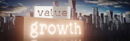 Value growth - block shapes and skyscrapers - 3D illustrationの写真素材