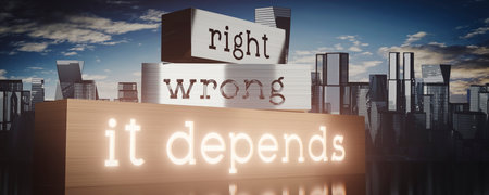 Right, wrong, it depends - block shapes and skyscrapers - 3D illustrationの写真素材
