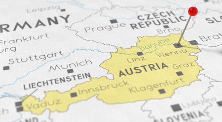 Austria, Vienna - push pin on political map - 3D illustrationの写真素材