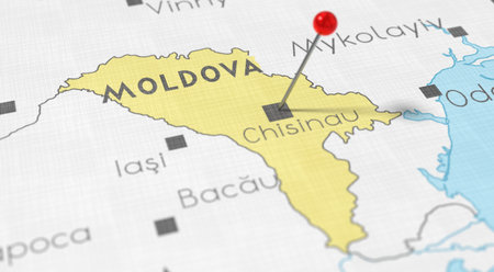 Moldova, Chisinau - push pin on political map - 3D illustrationの写真素材