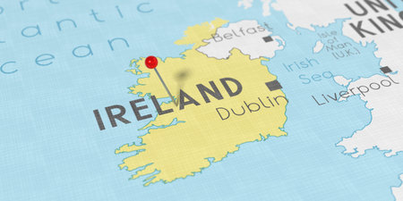 Ireland, Dublin - push pin on political map - 3D illustrationの写真素材