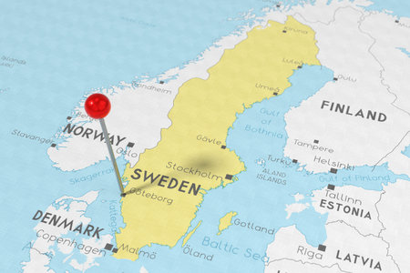 Sweden, Stockholm - push pin on political map - 3D illustrationの写真素材