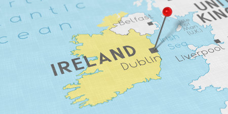 Ireland, Dublin - push pin on political map - 3D illustrationの写真素材