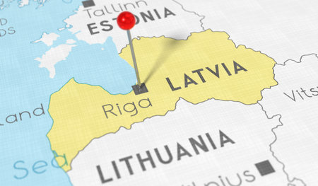 Latvia, Riga - push pin on political map - 3D illustrationの写真素材
