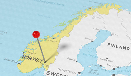 Norway, Oslo - push pin on political map - 3D illustrationの写真素材