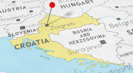 Croatia, Zagreb - push pin on political map - 3D illustrationの写真素材