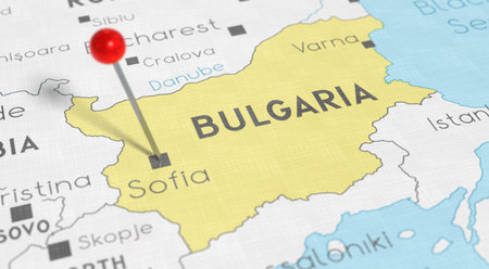 Bulgaria, Sofia - push pin on political map - 3D illustrationの写真素材