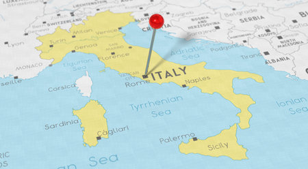 Italy, Rome - push pin on political map - 3D illustrationの写真素材