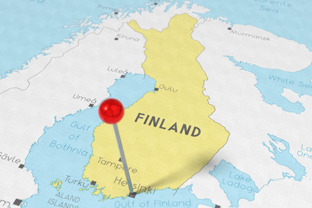 Finland, Helsinki - push pin on political map - 3D illustrationの写真素材