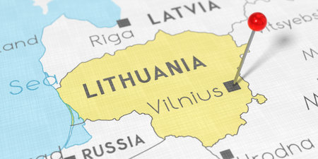 Lithuania, Vilnus - push pin on political map - 3D illustrationの写真素材