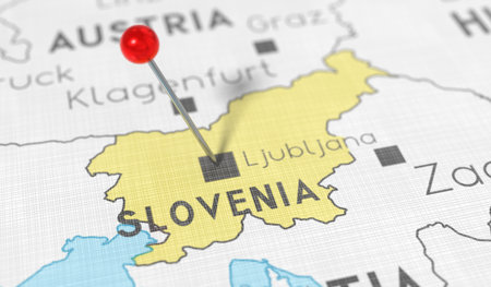 Slovenia, Ljubliana - push pin on political map - 3D illustrationの写真素材