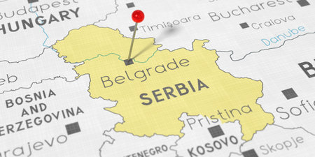 Serbia, Belgrade - push pin on political map - 3D illustrationの写真素材