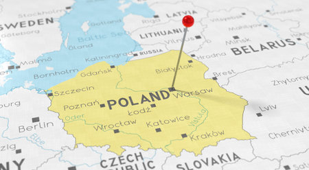 Poland, Warsaw - push pin on political map - 3D illustrationの写真素材