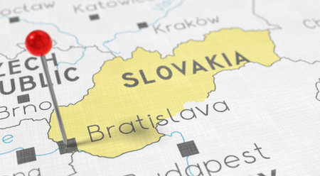 Slovakia, Bratislava - push pin on political map - 3D illustrationの写真素材