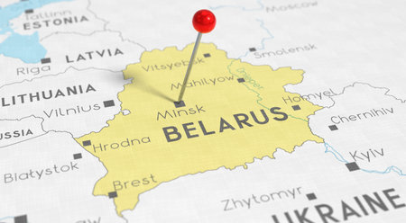 Belarus, Minsk - push pin on political map - 3D illustrationの写真素材