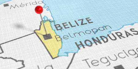 Belize, Belmopan - push pin on political map - 3D illustrationの写真素材
