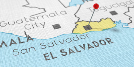 El Salvador, San Salvador - push pin on political map - 3D illustrationの写真素材